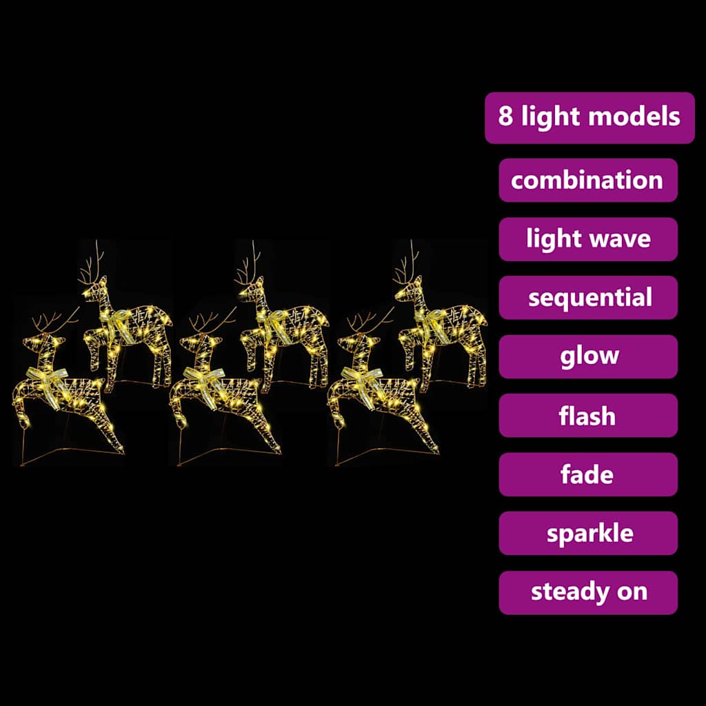 vidaXL LED Reindeers with 180 LEDs 6 pcs Gold PET