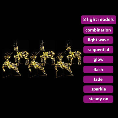 vidaXL LED Reindeers with 180 LEDs 6 pcs Gold PET
