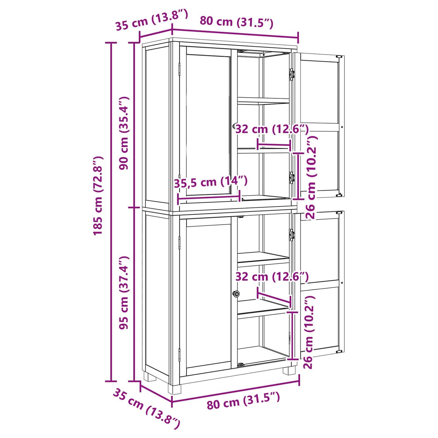 vidaXL Storage Furniture Set with Shelf 2 pcs Natural 80 x 35 x 185 cm