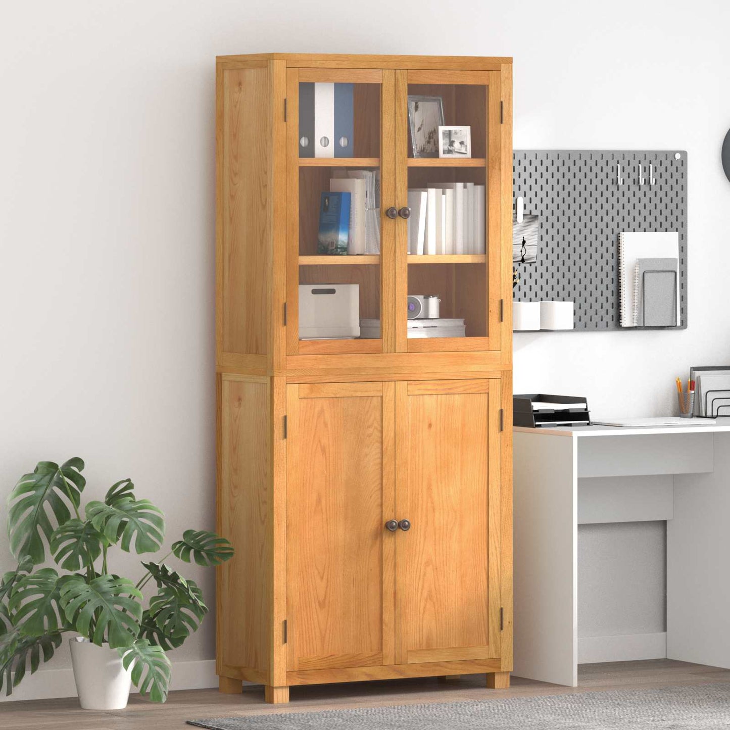 vidaXL Storage Furniture Set with Shelf 2 pcs Natural Solid Oak Wood