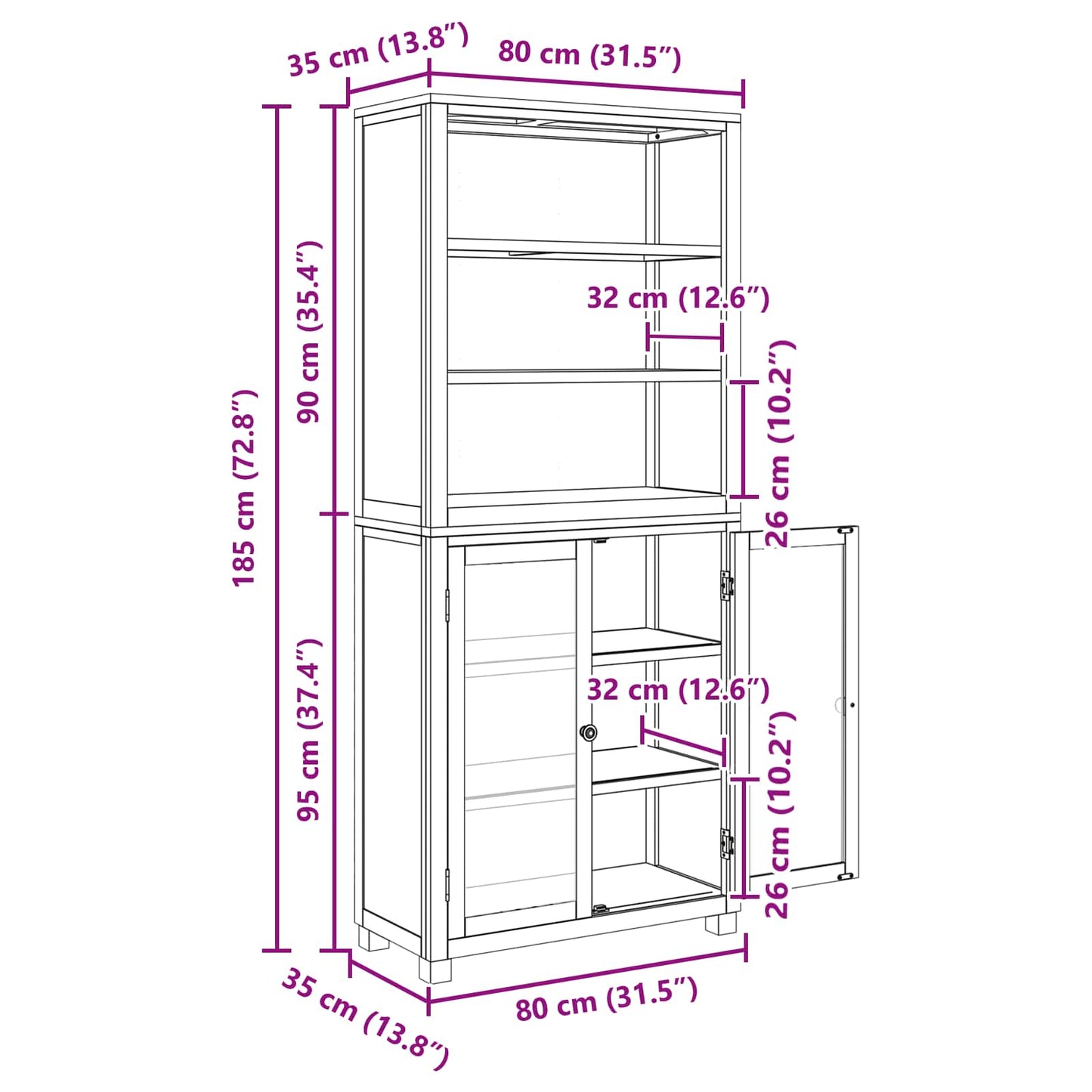 vidaXL Storage Furniture Set with Shelf 2 pcs Natural 80 x 35 x 185 cm