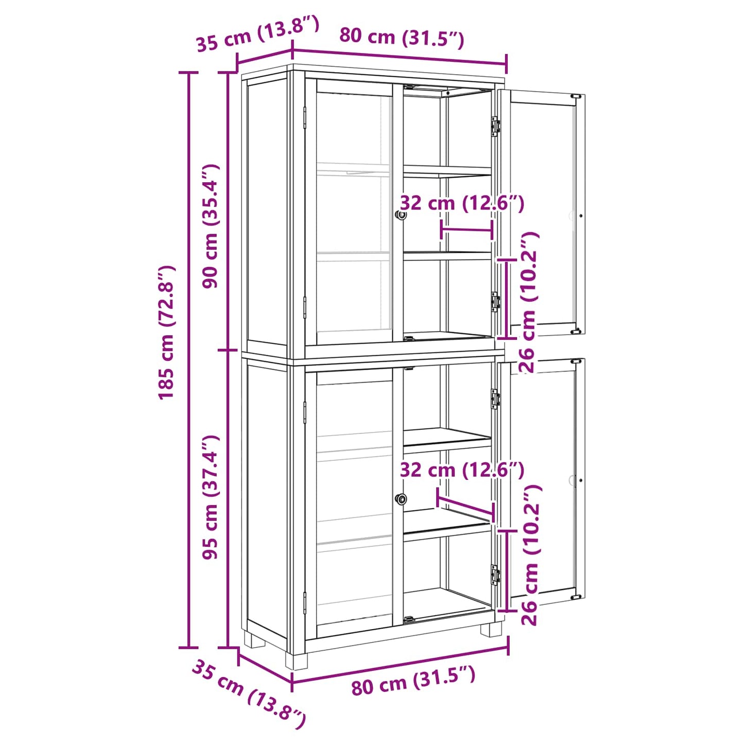 vidaXL Storage Furniture Set with Shelf 2 pcs Natural 80 x 35 x 185 cm