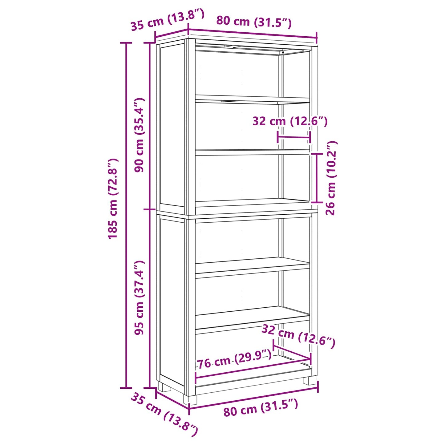 vidaXL Storage Furniture Set with Shelf 2 pcs Natural 80 x 35 x 185 cm