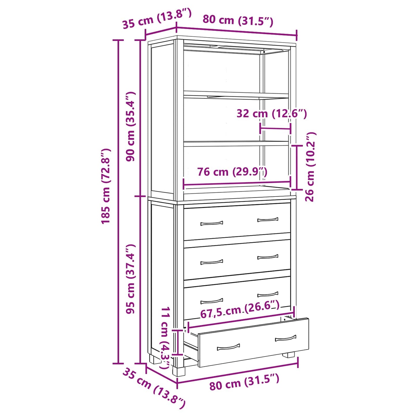 vidaXL Storage Furniture Set with Shelf 2 pcs Natural 80 x 35 x 185 cm