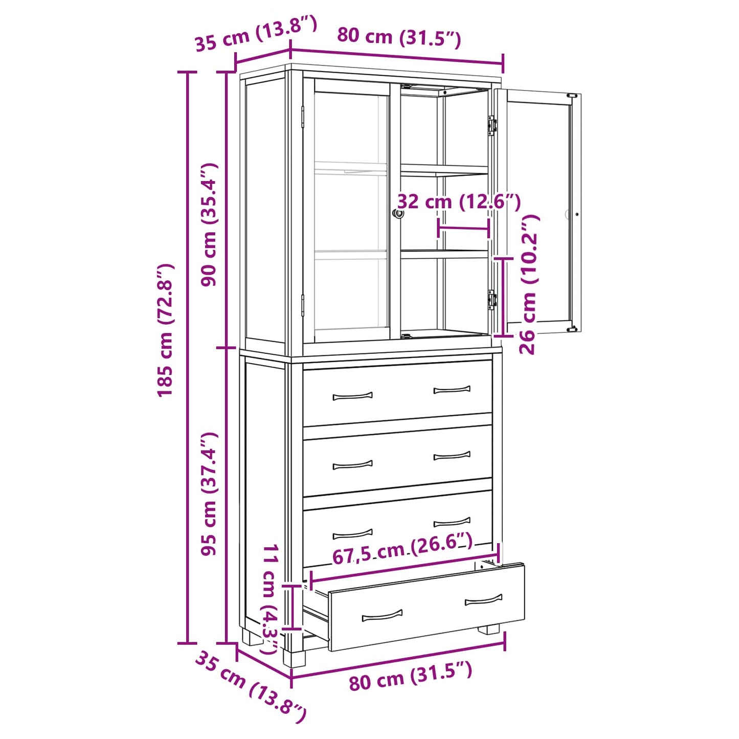 vidaXL Storage Furniture Set with Shelf 2 pcs Natural 80 x 35 x 185 cm