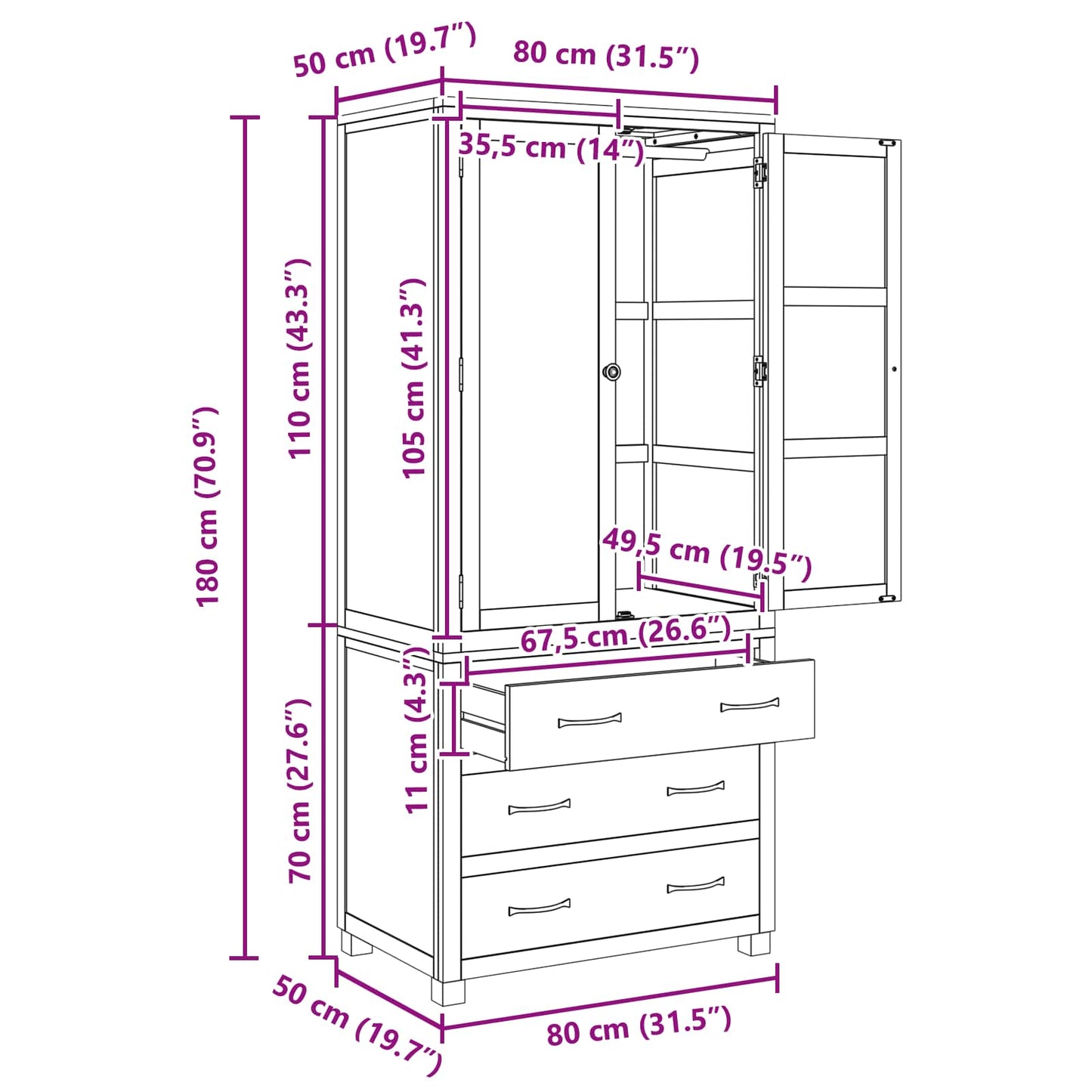 vidaXL Storage Furniture Set with Drawer 2 pcs Brown 80 x 50 x 180 cm