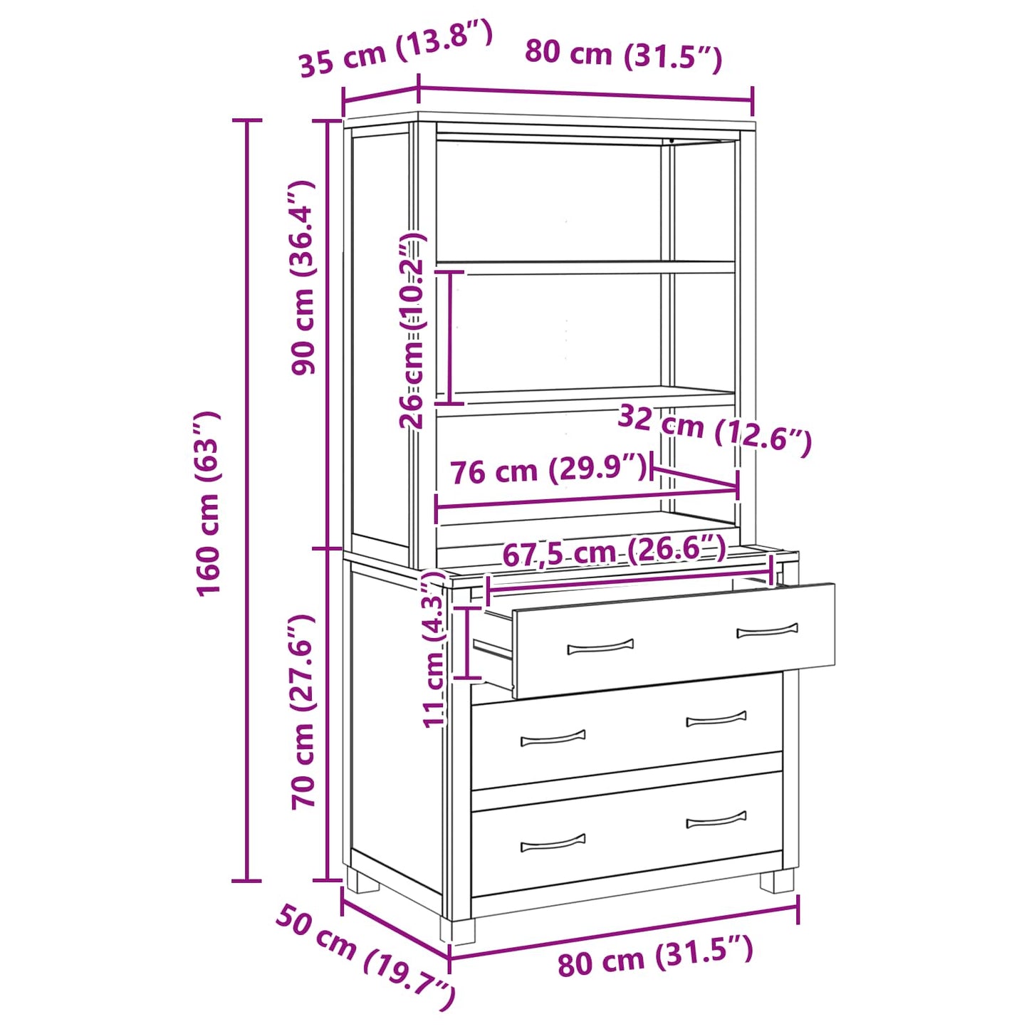 vidaXL Storage Furniture Set with Drawer 2 pcs Brown 80 x 50 x 160 cm