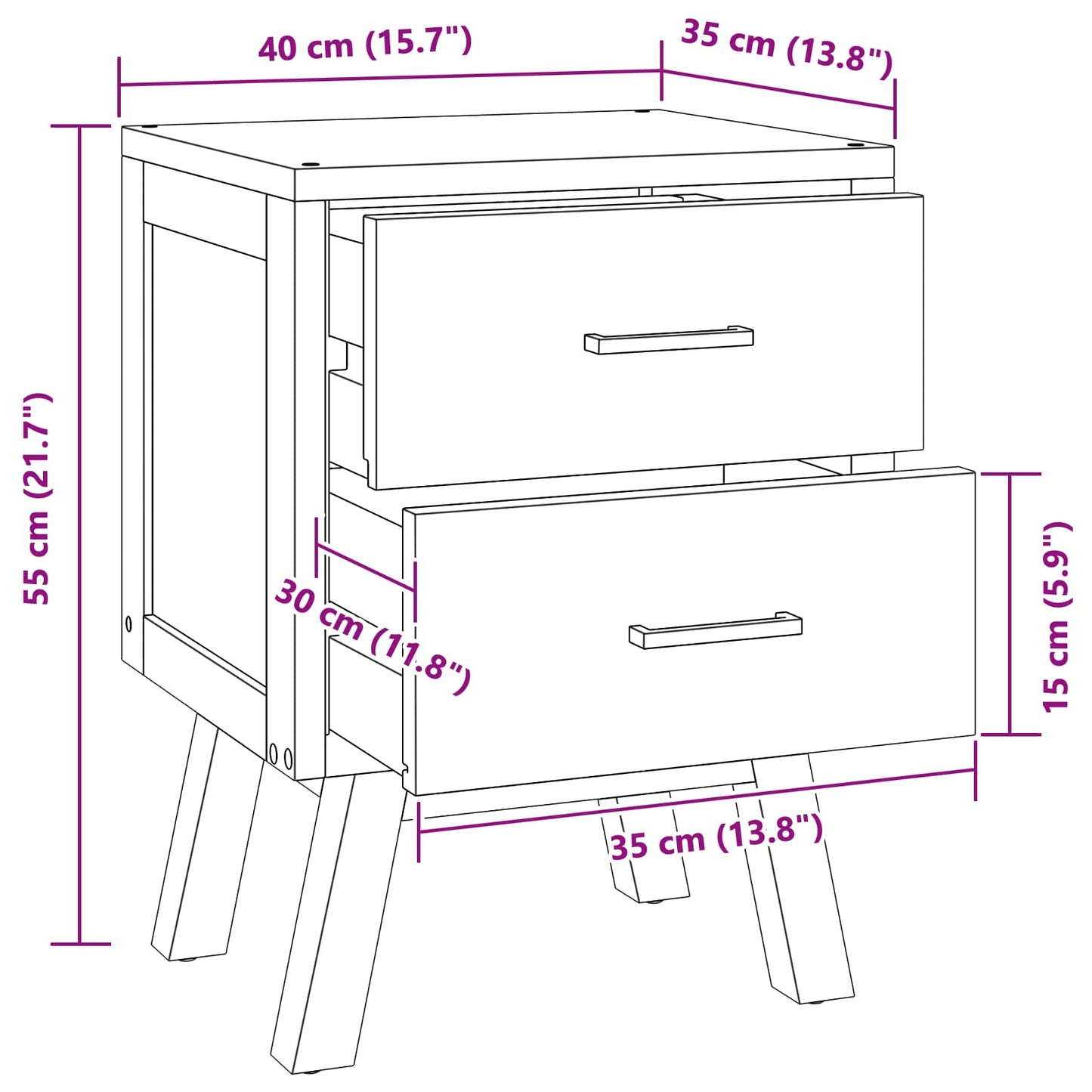 vidaXL Bedside Table Natural 40 x 35 x 55 cm Solid Teak Wood