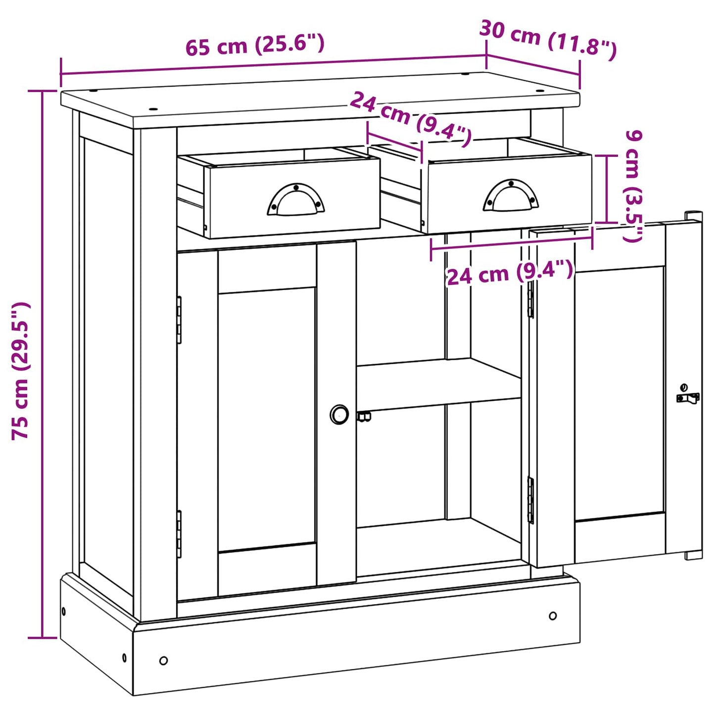 vidaXL Storage Cabinet Natural 65 x 30 x 75 cm Solid Teak Wood