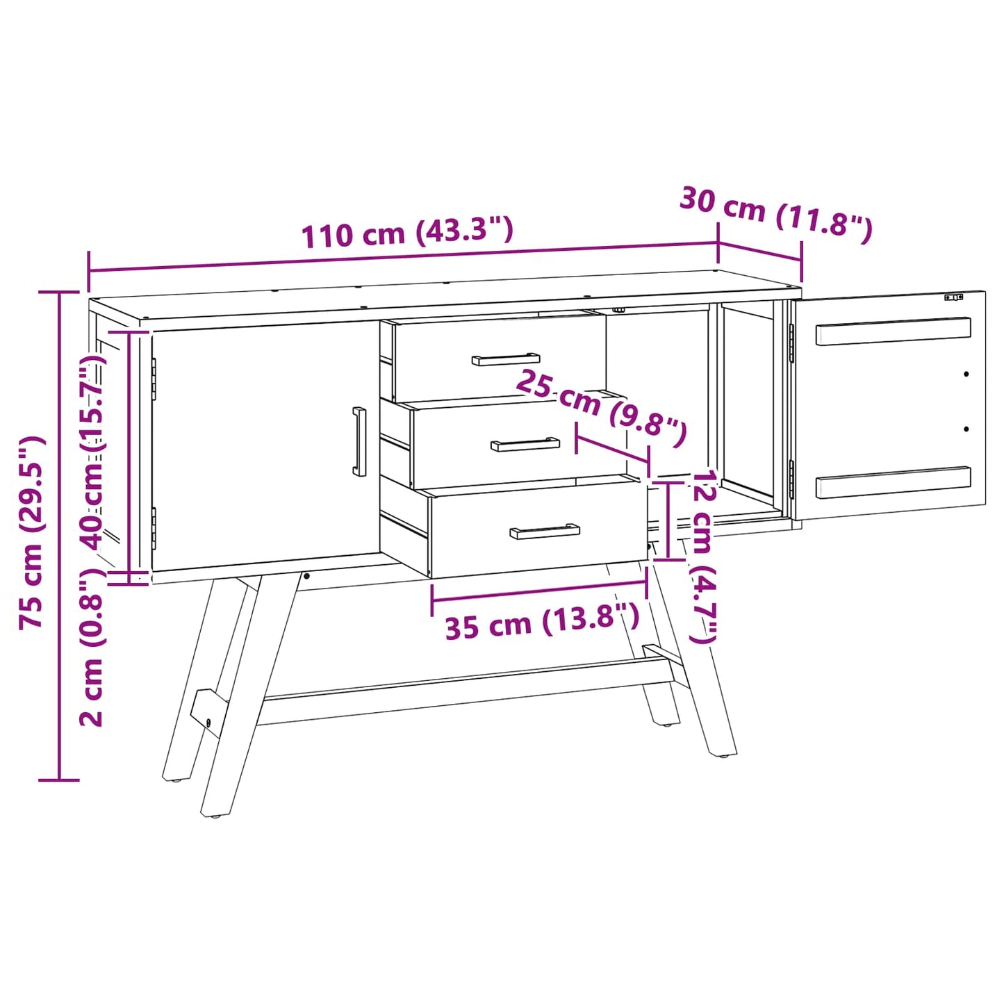 vidaXL TV Stand with Drawer Natural 110 x 30 x 75 cm Solid Teak Wood