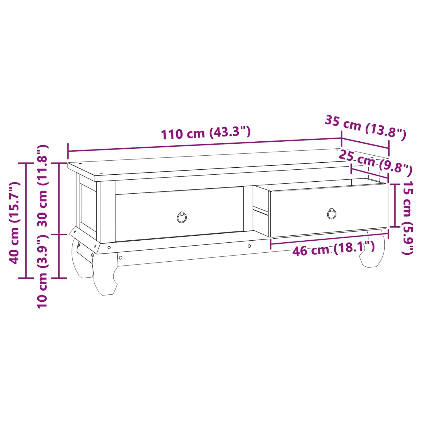 vidaXL TV Stand with Drawer Natural 110 x 35 x 40 cm Solid Teak Wood