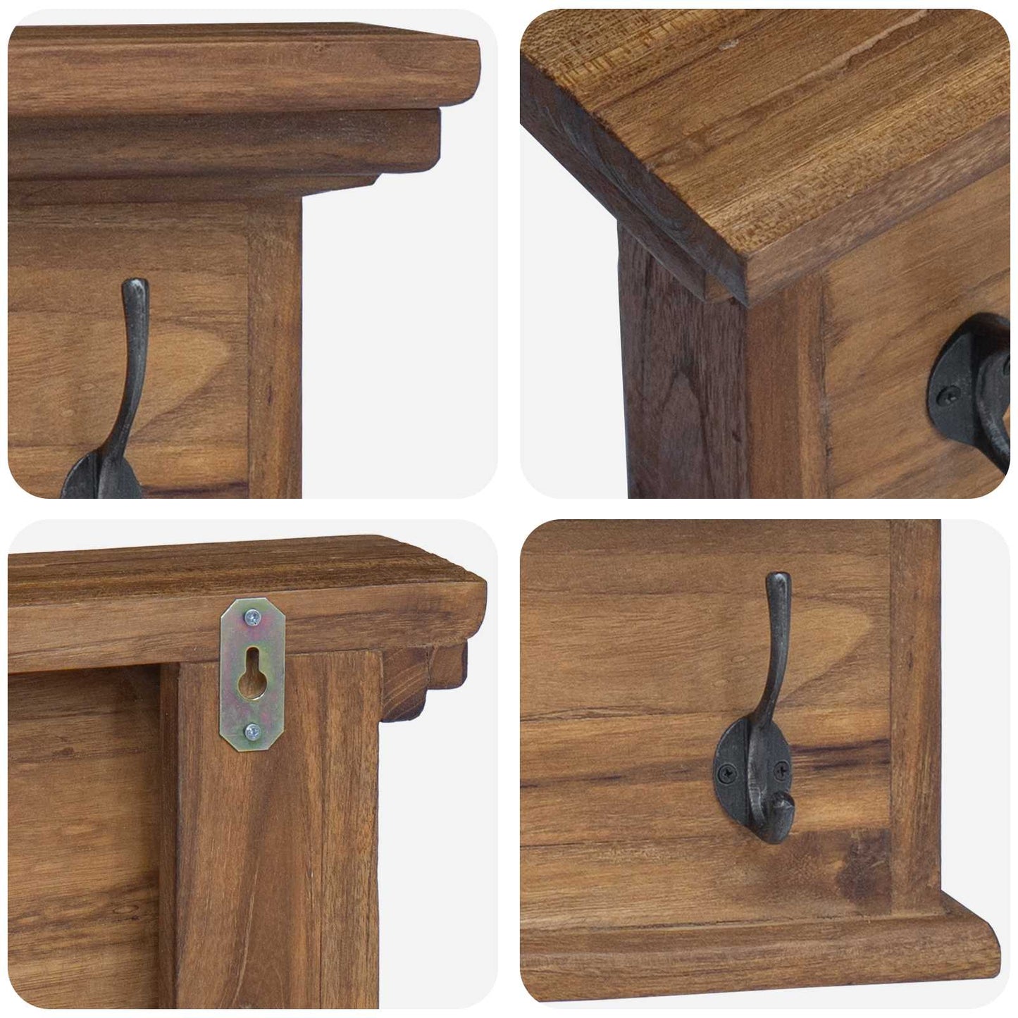 vidaXL Wall Mounted Coat Rack Natural 70 x 10 x 20 cm Solid Teak Wood