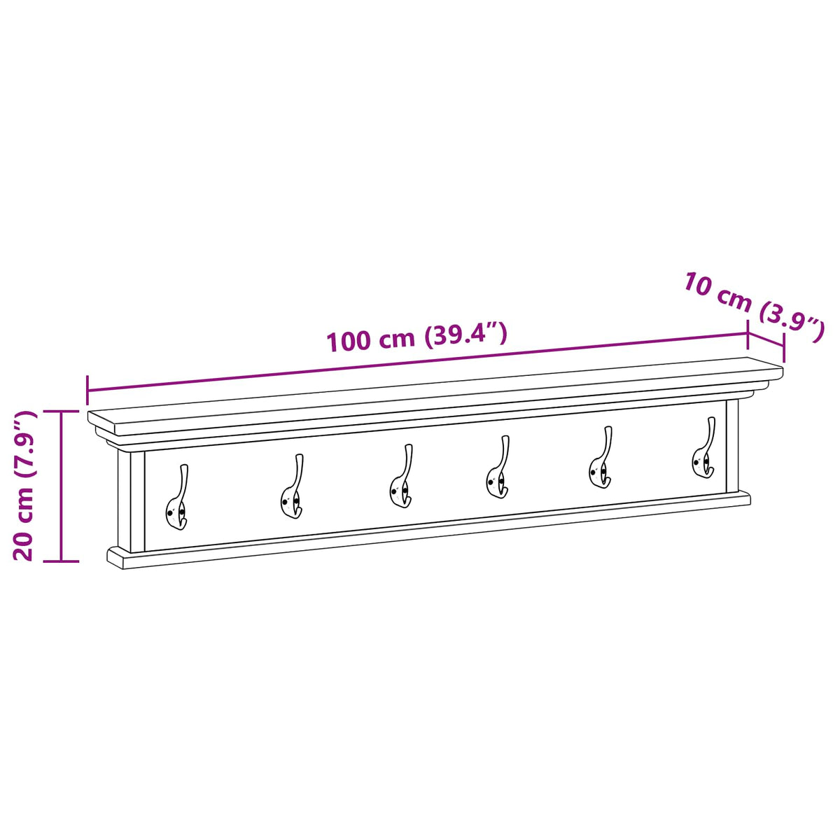 vidaXL Wall Mounted Coat Rack Natural 100 x 10 x 20 cm Solid Teak Wood