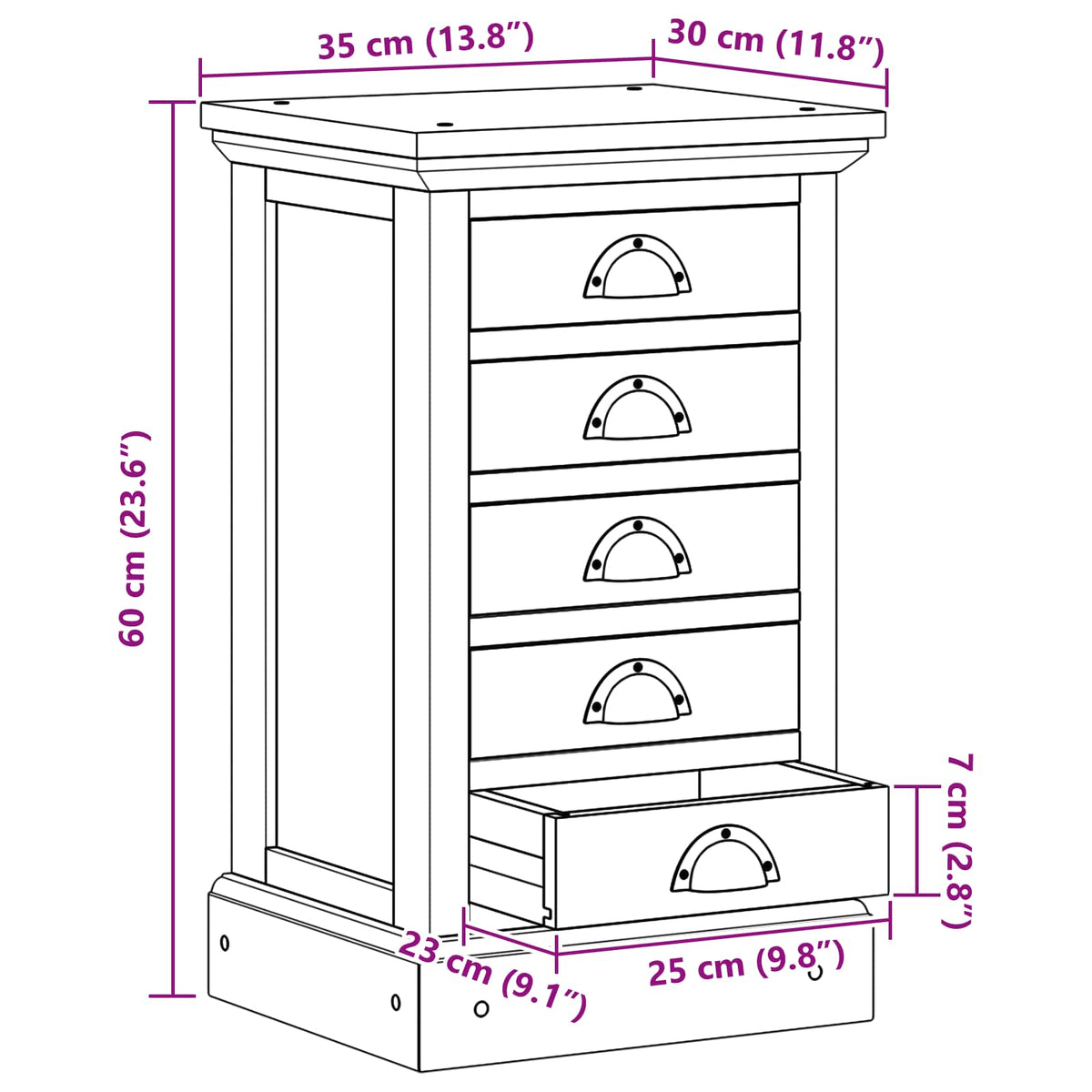 vidaXL Chest of Drawers Natural 35 x 30 x 60 cm Solid Teak Wood