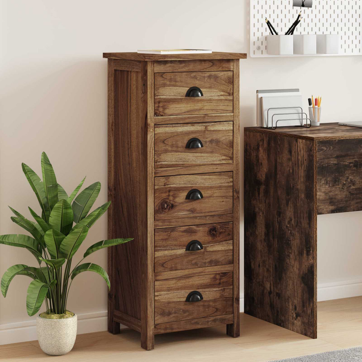 vidaXL Chest of Drawers Natural 45 x 35 x 110 cm Solid Teak Wood