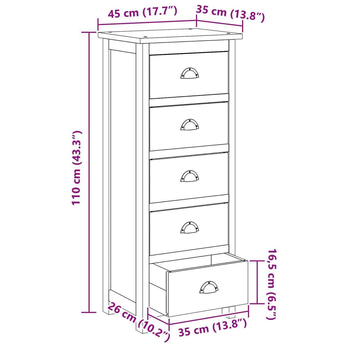vidaXL Chest of Drawers Natural 45 x 35 x 110 cm Solid Teak Wood