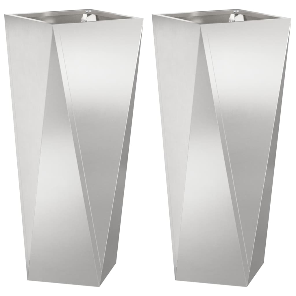 vidaXL Planter 2 pcs Silver 30 x 30 x 75 cm Stainless Steel