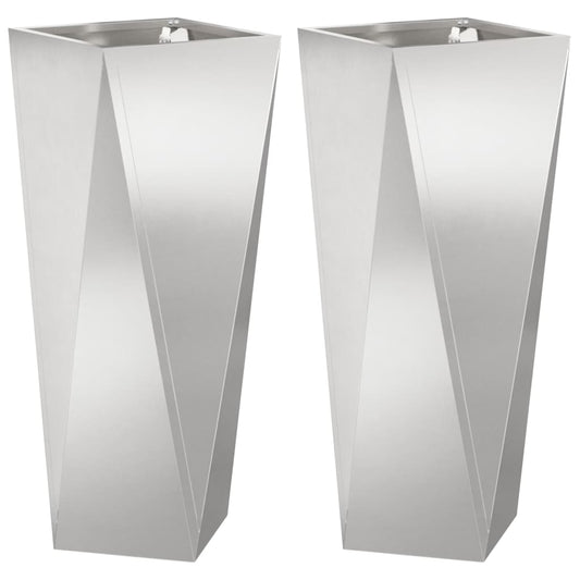 vidaXL Planter 2 pcs Silver 30 x 30 x 75 cm Stainless Steel