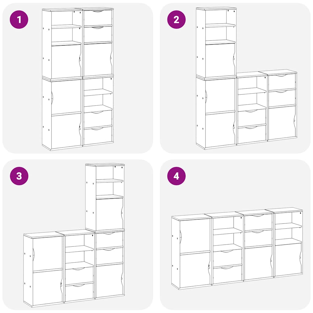 vidaXL Side Cabinets 4 pcs "ODDA" White 40x24x79 cm Solid Wood Pine