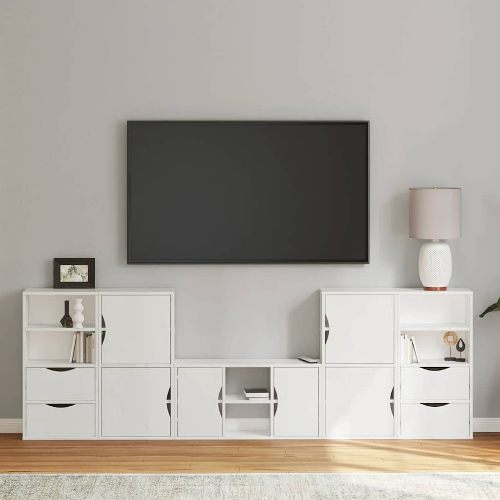 vidaXL 5 Piece TV Units with Storage ODDA White Solid Wood Pine