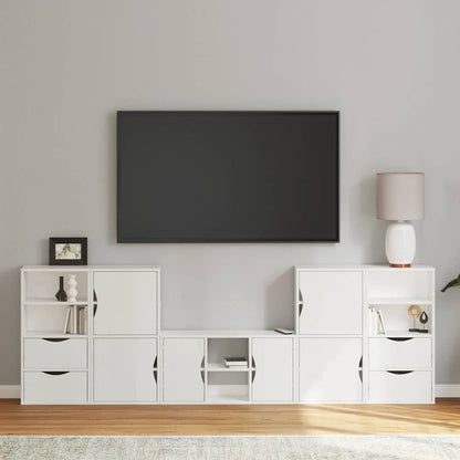 vidaXL 5 Piece TV Units with Storage ODDA White Solid Wood Pine
