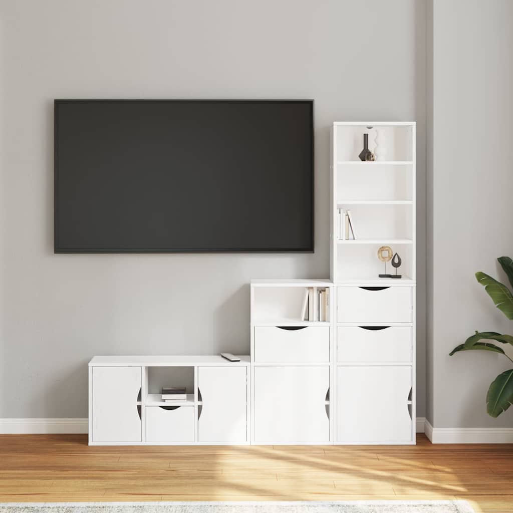 vidaXL 4 Piece TV Units with Storage ODDA White Solid Wood Pine