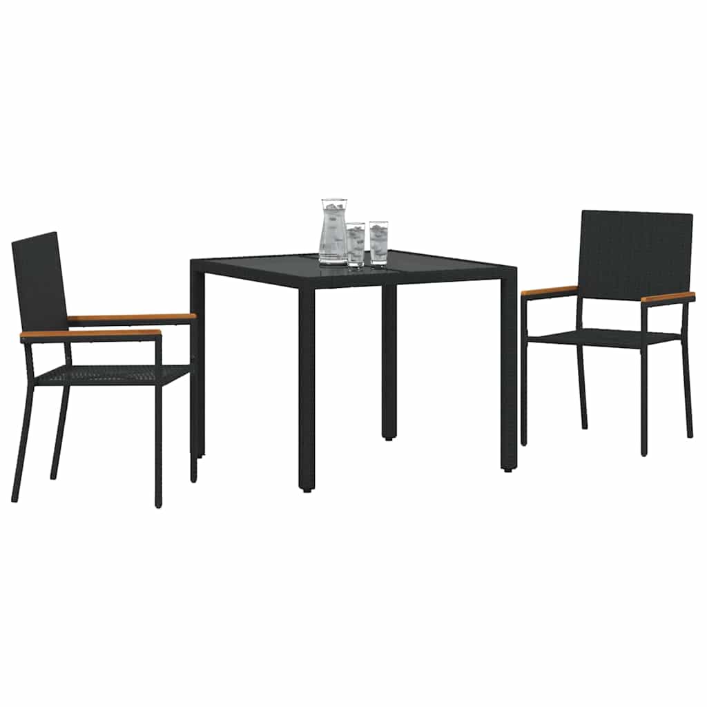 vidaXL Garden Dining Set 3 pcs Black Poly Rattan