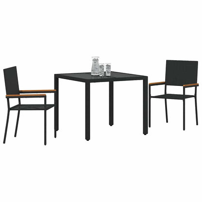 vidaXL Garden Dining Set 3 pcs Black Poly Rattan