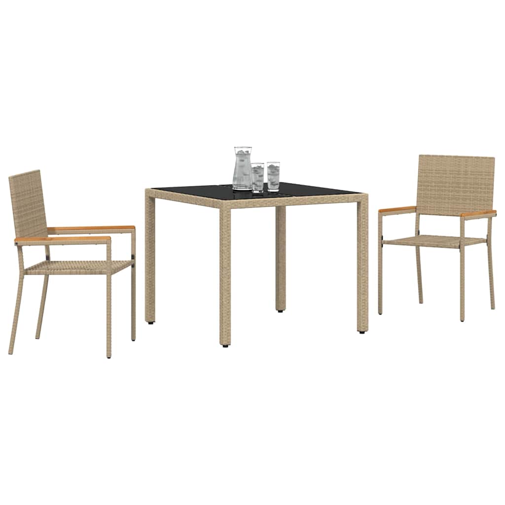 vidaXL Garden Dining Set 3 pcs Beige Poly Rattan