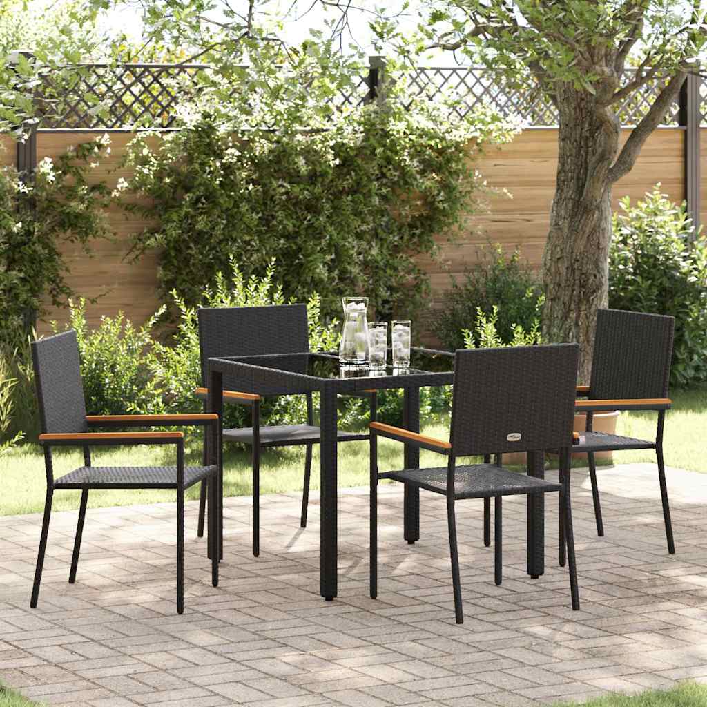 vidaXL Garden Dining Set 5 pcs Black Poly Rattan