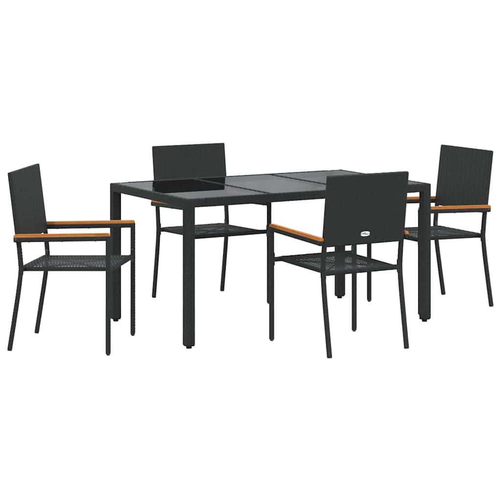 vidaXL Garden Dining Set 5 pcs Black Poly Rattan