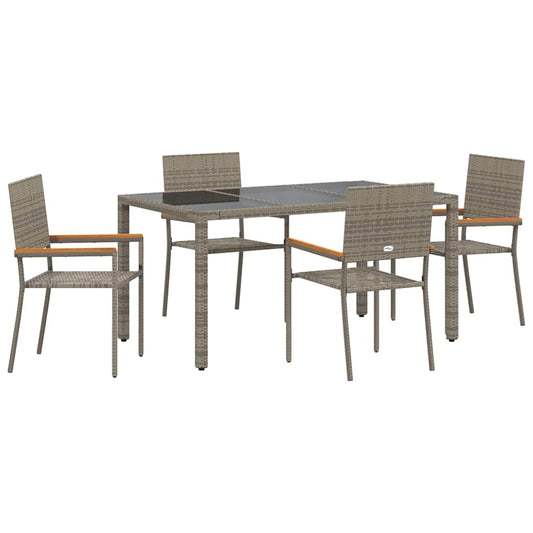 vidaXL 5 Piece Garden Dining Set Grey Poly Rattan