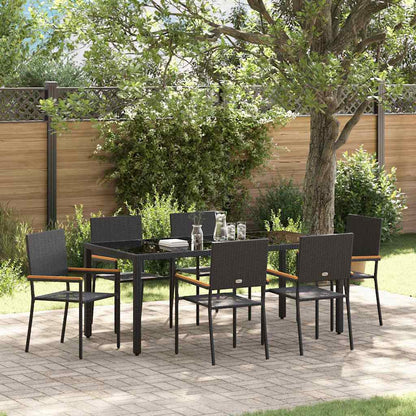 vidaXL Garden Dining Set 7 pcs Black Poly Rattan