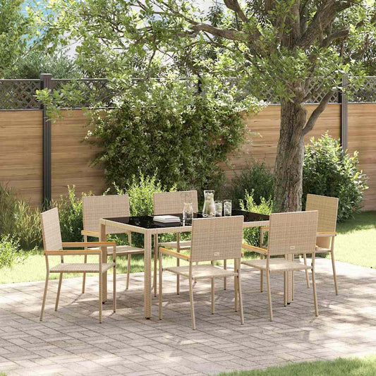 vidaXL 7 Piece Garden Dining Set Beige Poly Rattan