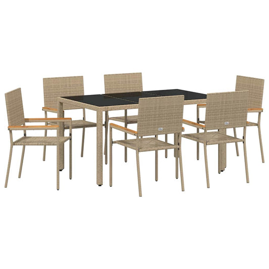 vidaXL 7 Piece Garden Dining Set Beige Poly Rattan