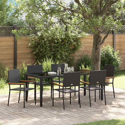 vidaXL Garden Dining Set 7 pcs Black Poly Rattan