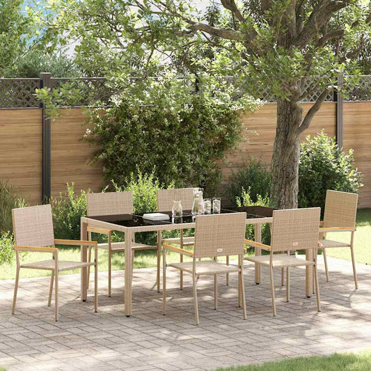 vidaXL 7 Piece Garden Dining Set Beige Poly Rattan