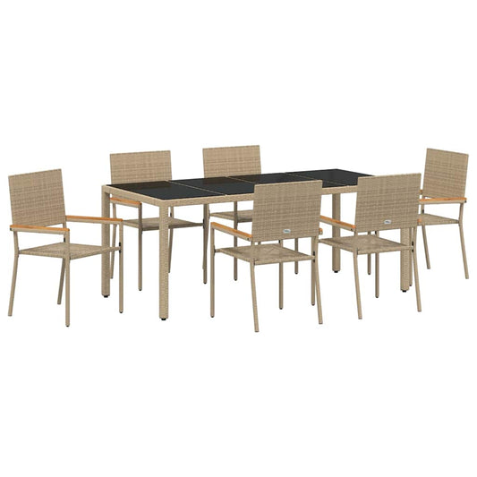 vidaXL 7 Piece Garden Dining Set Beige Poly Rattan