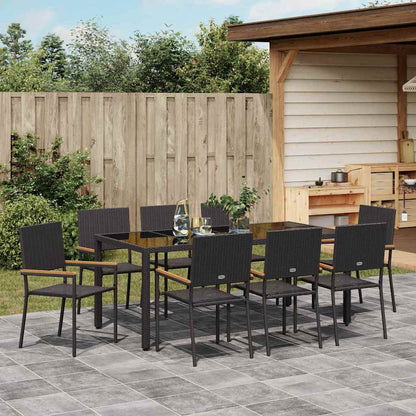 vidaXL Garden Dining Set 9 pcs Black Poly Rattan