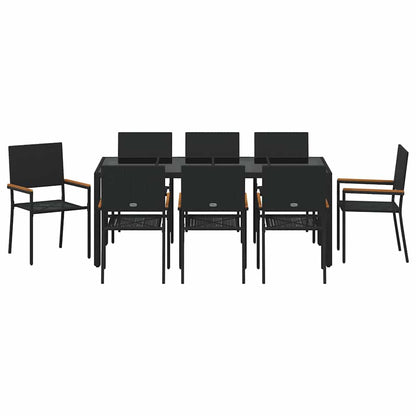 vidaXL Garden Dining Set 9 pcs Black Poly Rattan