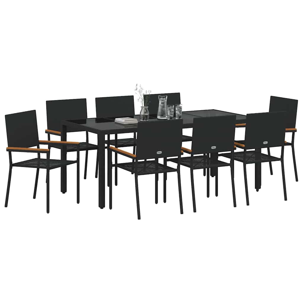vidaXL Garden Dining Set 9 pcs Black Poly Rattan