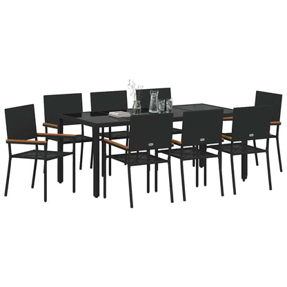 vidaXL Garden Dining Set 9 pcs Black Poly Rattan
