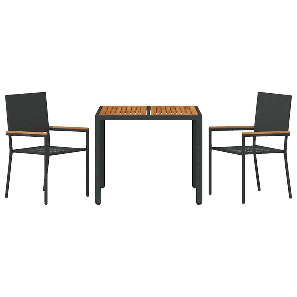 vidaXL Garden Dining Set 3 pcs Black Poly Rattan