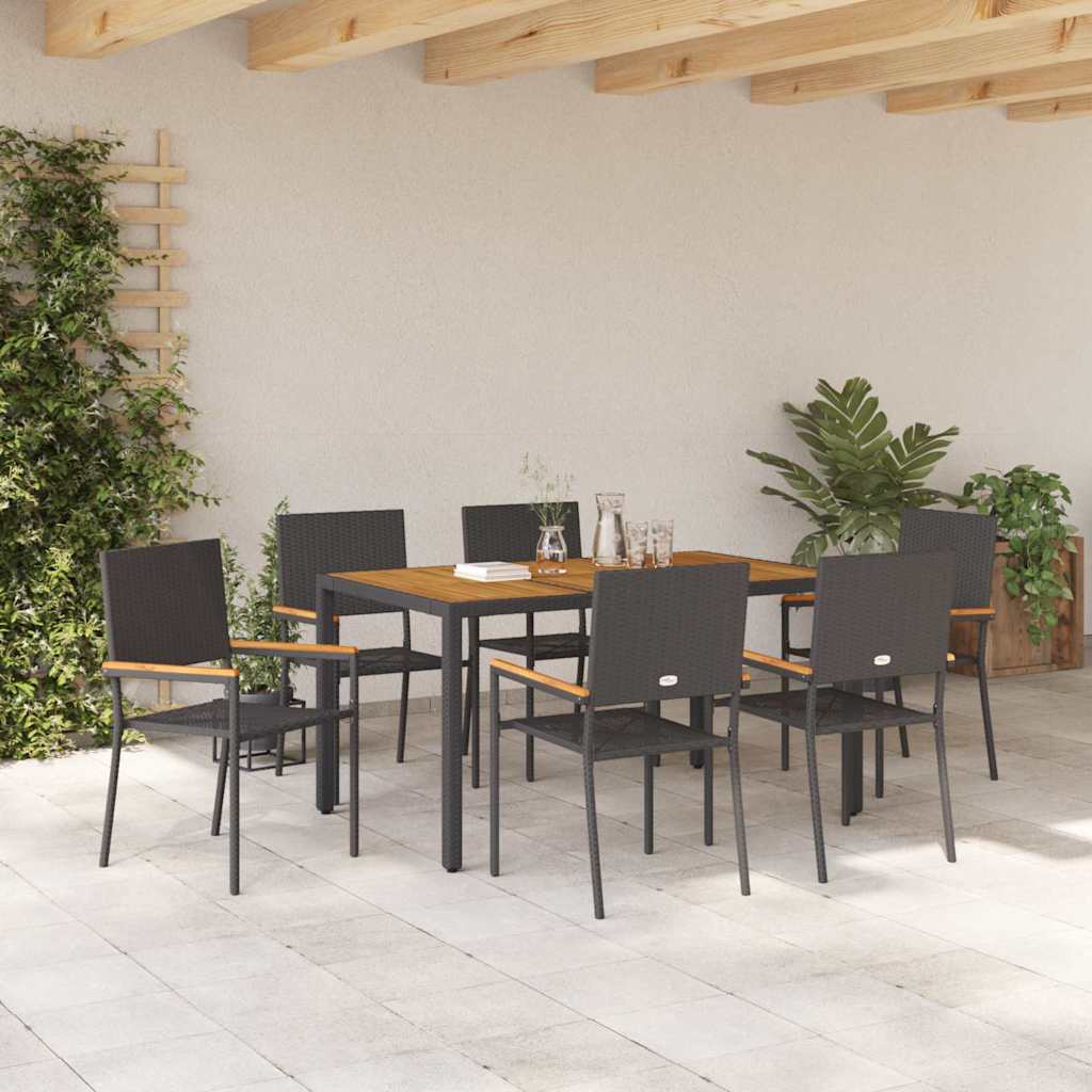 vidaXL Garden Dining Set 7 pcs Black Poly Rattan
