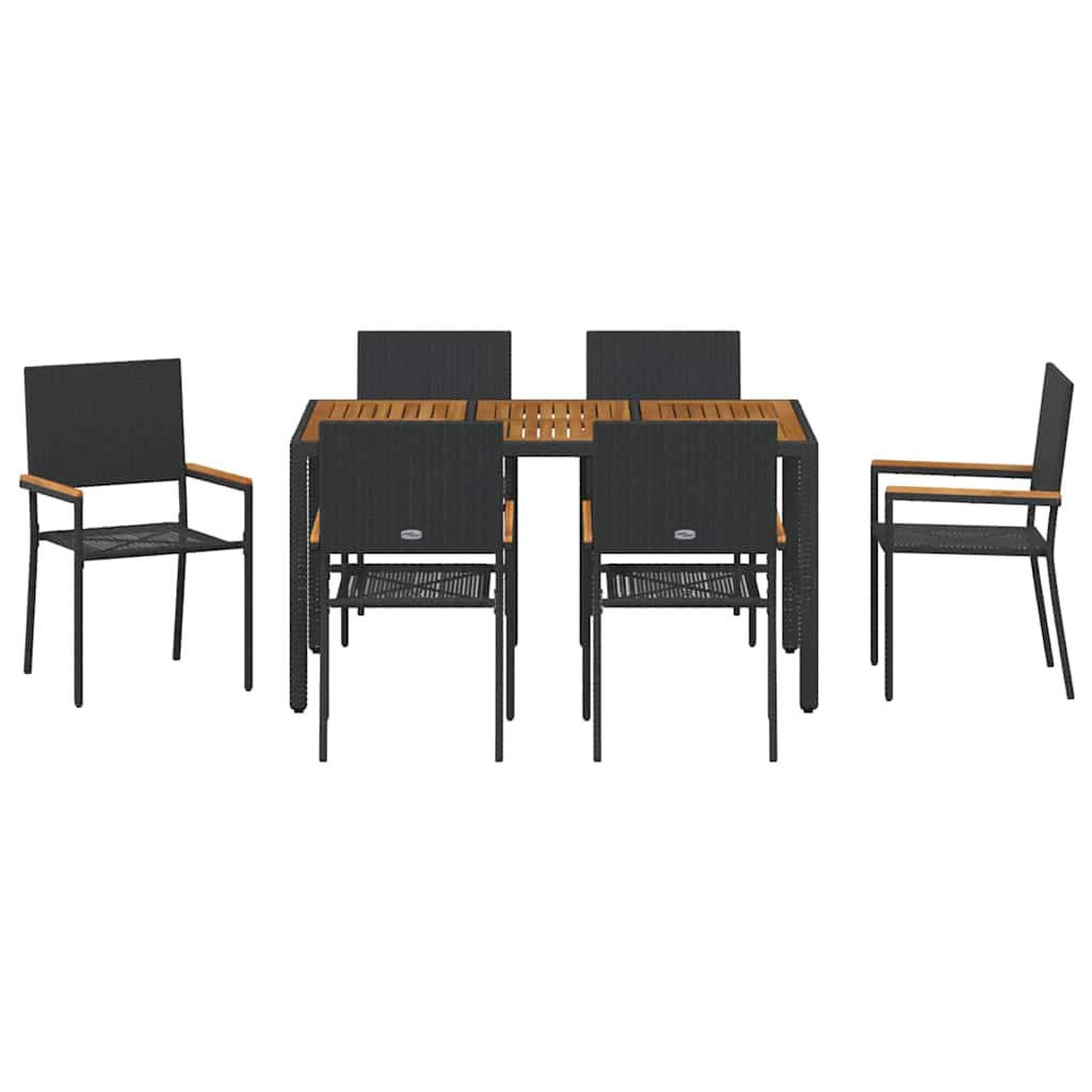 vidaXL Garden Dining Set 7 pcs Black Poly Rattan