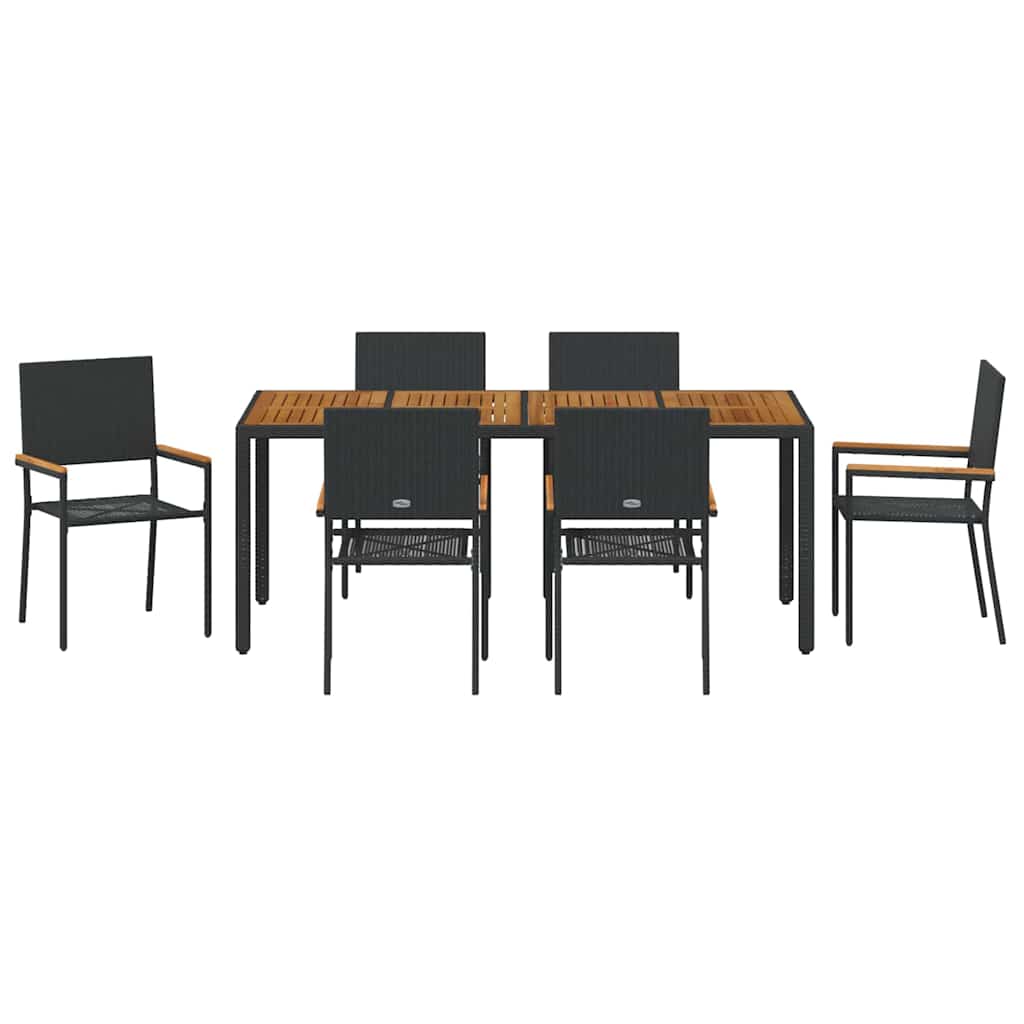 vidaXL Garden Dining Set 7 pcs Black Poly Rattan