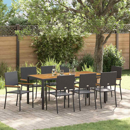 vidaXL Garden Dining Set 9 pcs Black Poly Rattan