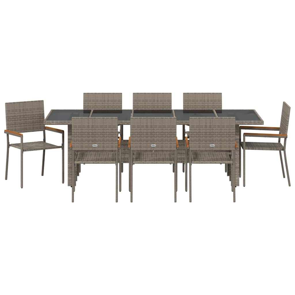 vidaXL Garden Dining Set 9 pcs Grey Poly Rattan