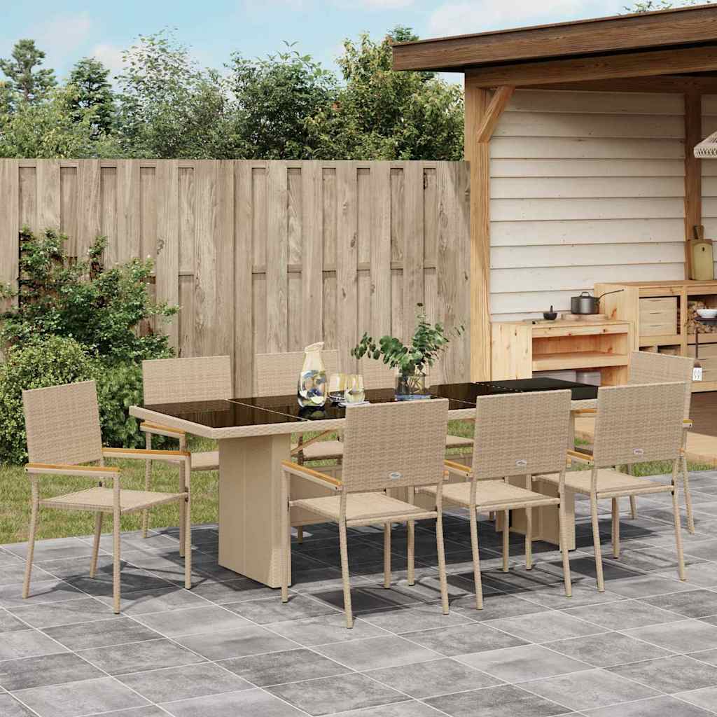 vidaXL Garden Dining Set 9 pcs Beige Poly Rattan