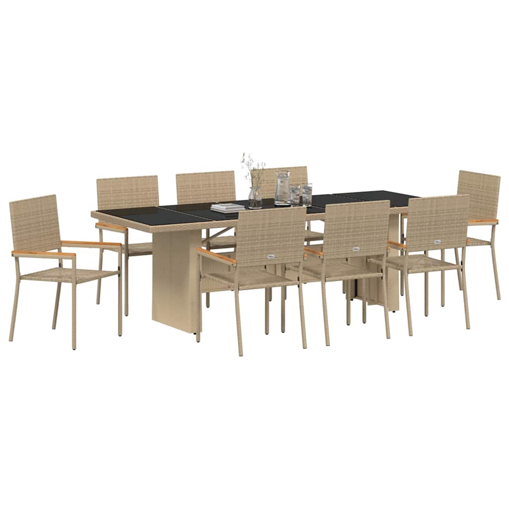 vidaXL Garden Dining Set 9 pcs Beige Poly Rattan